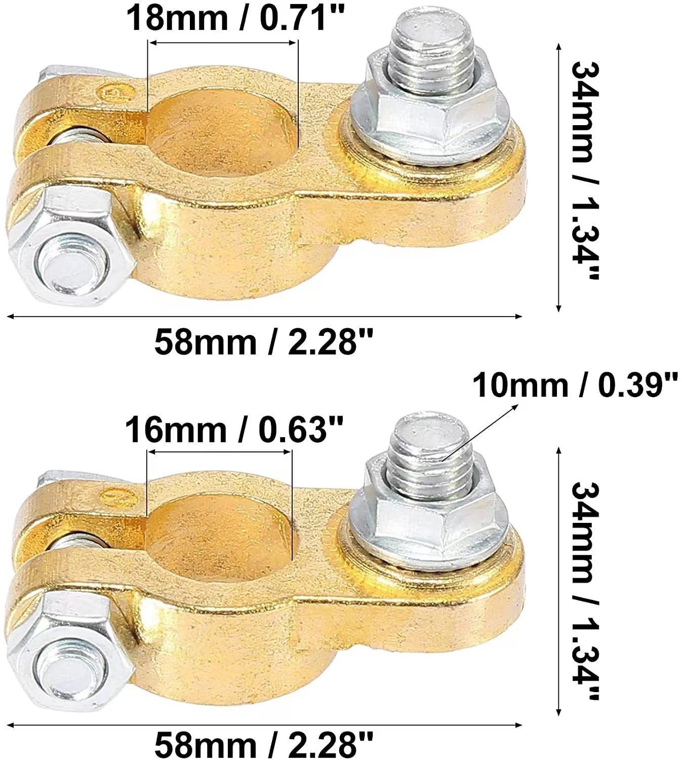 Universal Brass Battery Terminal Connectors Top Post Clamp Set for Car RV Boat T