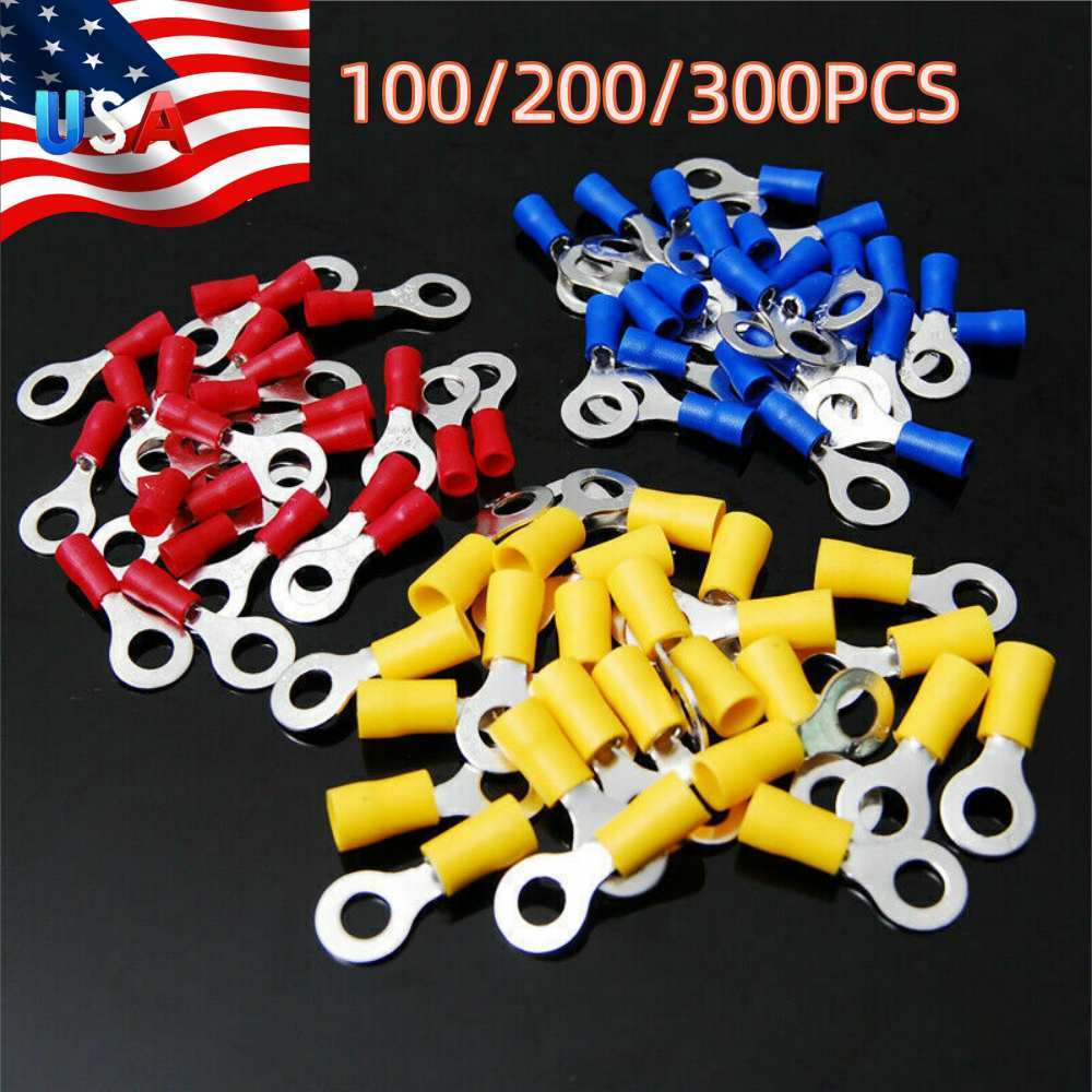 22-10AWG Insulated Ring Electrical Wire Connectors Splice Spade Crimp Terminals