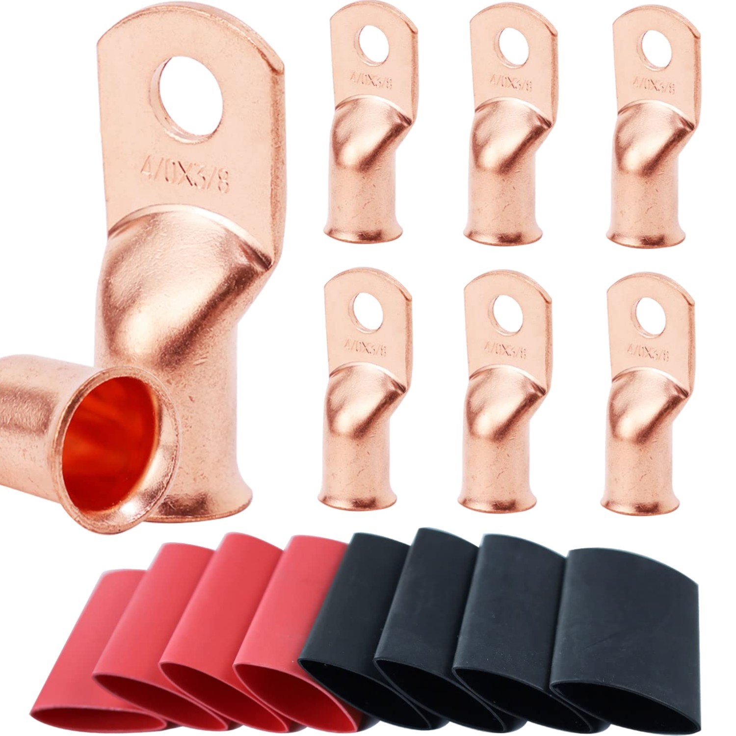8pcs 4/0 AWG-3/8 Battery Lugs,Heavy Duty Wire Lugs,Ring Terminals,Battery Cab…