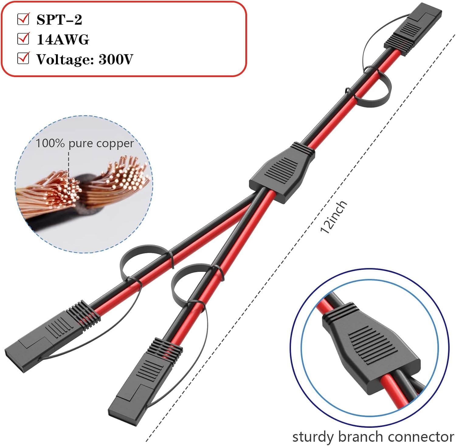 14AWG SAE Y Splitter Cable SAE Quick Disconnect Connector, DC Power Automotive A