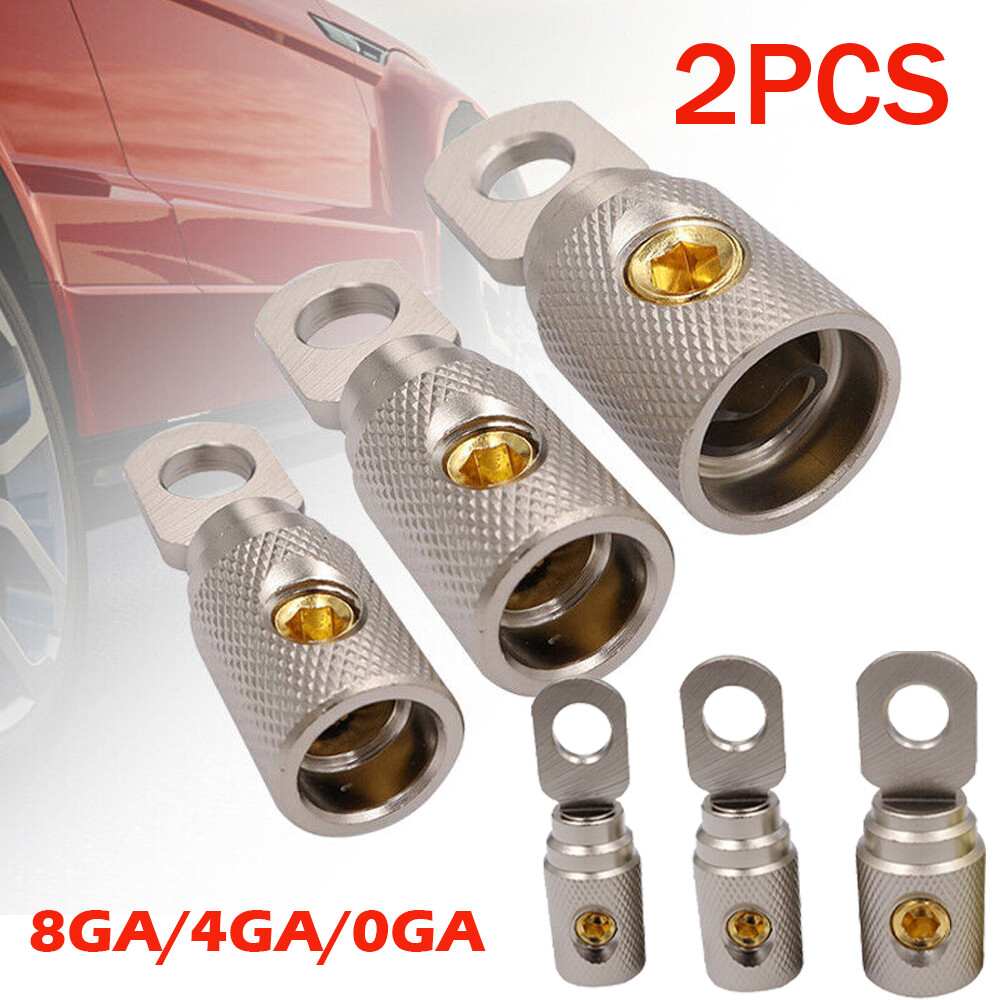 2pcs Car Wire Coupler Terminal Butt Connector 0 4 8 Gauge Joiner Screw Ring Gold