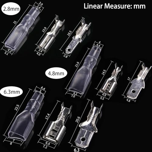 pcs 2.8mm 4.8mm 6.3mm Male and Female Spade Connectors Kit with Insulating 540