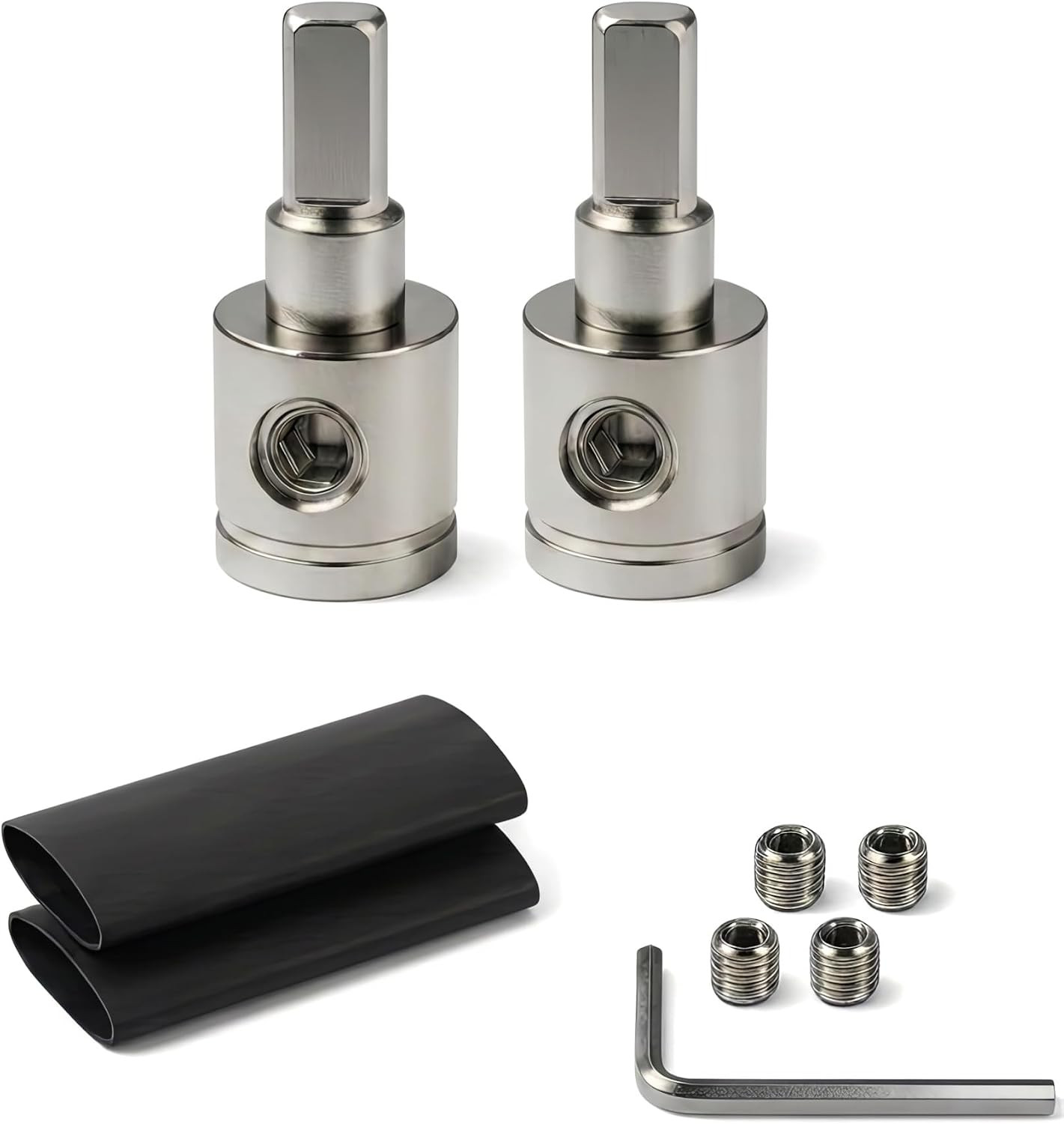 Heavy-Duty Brass Amp Input Reducers (1/0 AWG to 4 AWG) – Set of 2 with Heat Shri