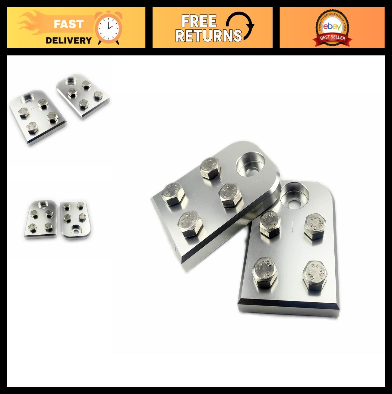 4-Point Flat Lug Battery Terminal Blocks – Stainless Steel Bolts, Durable Pair