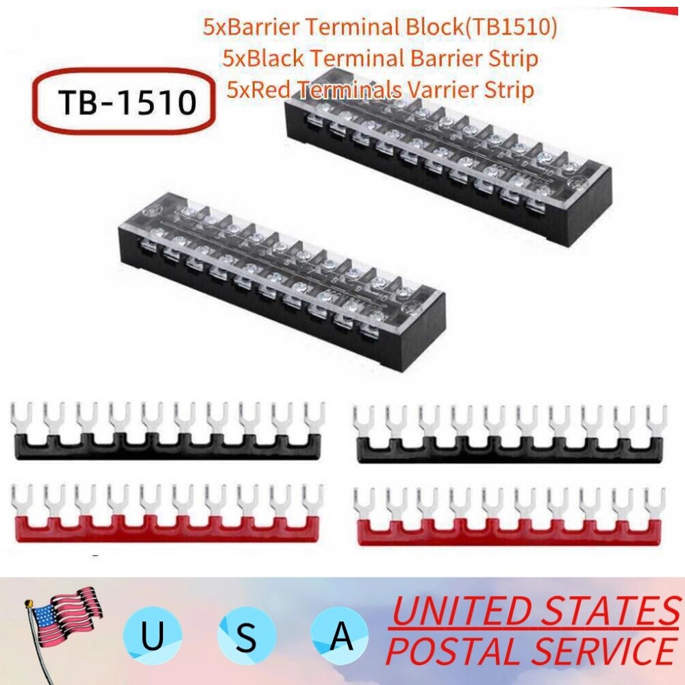5 Set 600V 15A Dual Row 10 Position Screws Terminal Electric Barrier Strip Block