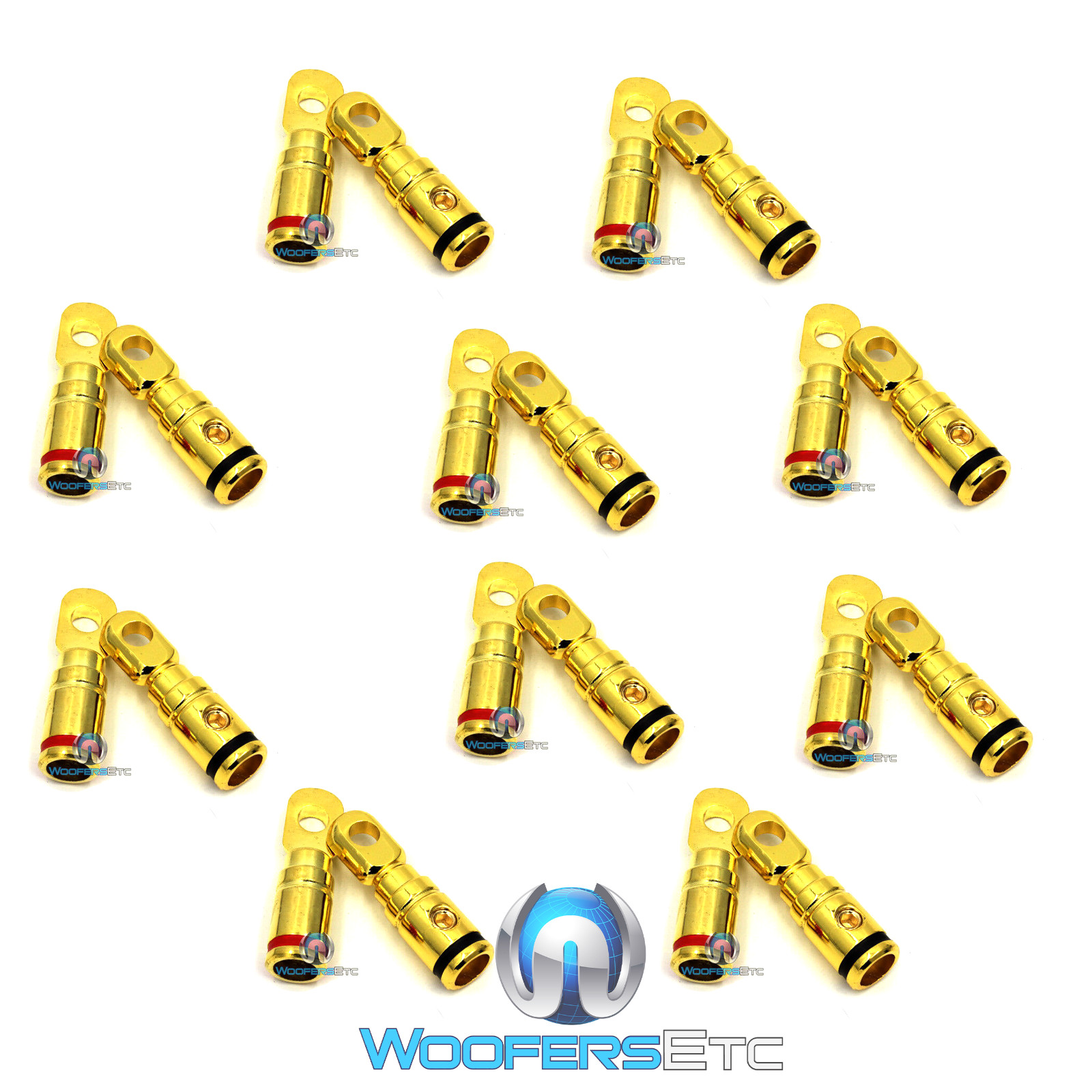 20 pcs. RT-8546 GOLD FINISH 4 GAUGE WIRE BATTERY CAPACITOR METAL RING TERMINALS