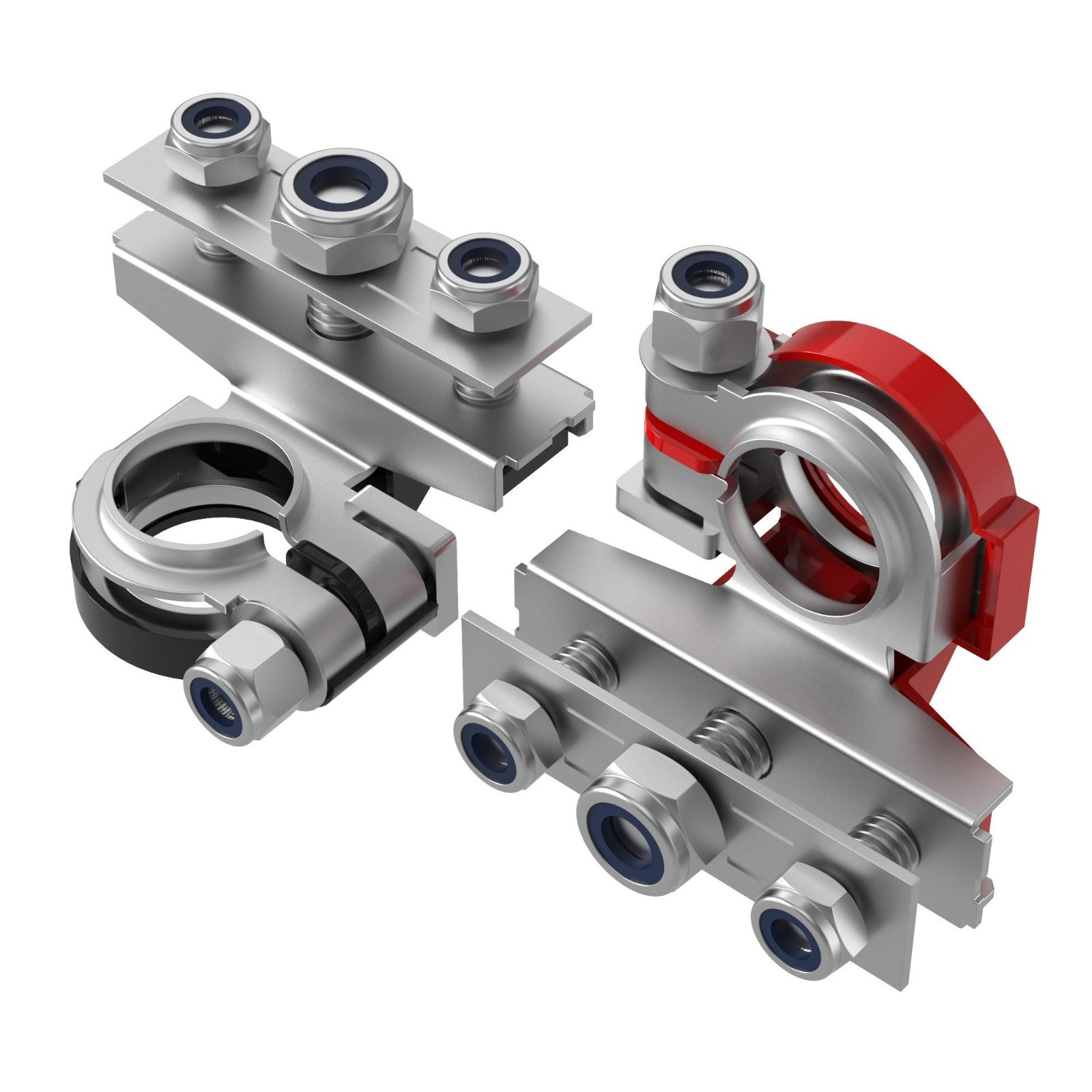 12V Car Battery Terminal Clamps 2pcs, Top Post 3-Way Connectors Kit, Red Black f