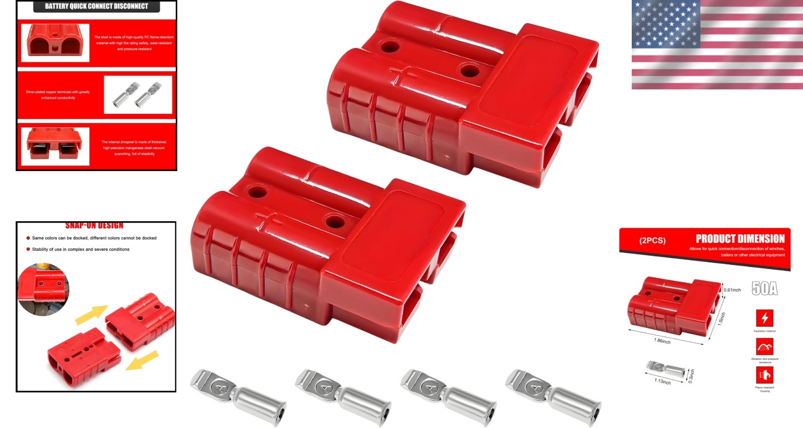 New Listing2 PCS 6-10 Gauge Wire Connectors, Waterproof 50A 600V Battery Quic…