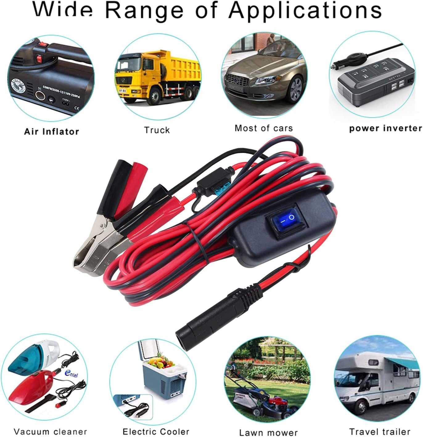 SAE to Battery Alligator Clip – 12V SAE 2Pin Quick Disconnect Cable 10Ft SAE to