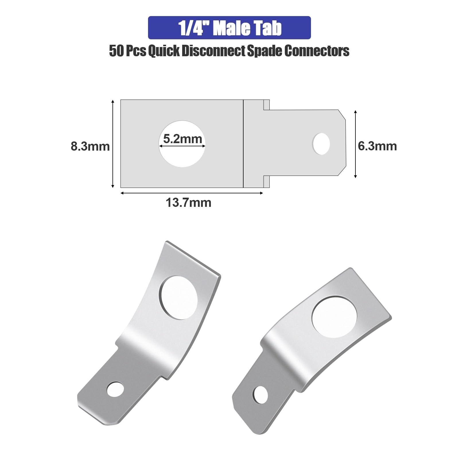 50 Pcs 1/4″ Male Quick Disconnect Spade & 10 Stud Ring Crimp Connectors Pack New