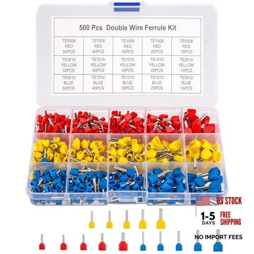 500pcs Double Wire Ferrules Kit – Twin Ferrule Connectors, AWG 14-22