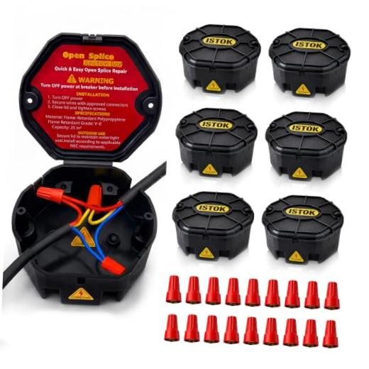 Premium Open Splice Junction Box (), 18 Twist-On Wire Connectors, 6 Pack