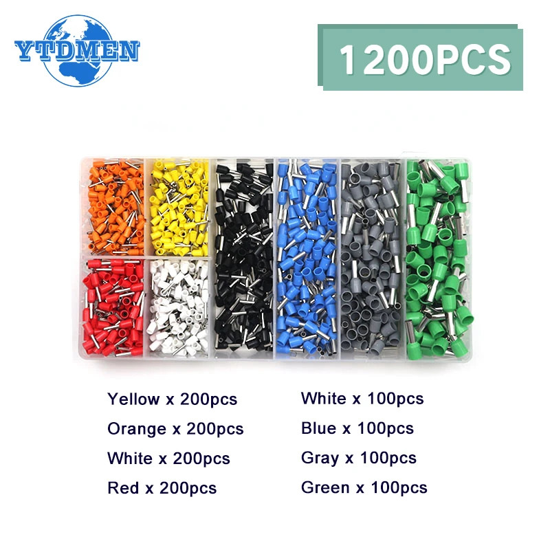 1200* Insulated Ferrule Kit E0506 E1008 E2508 Wire Connector Terminal Block Cord