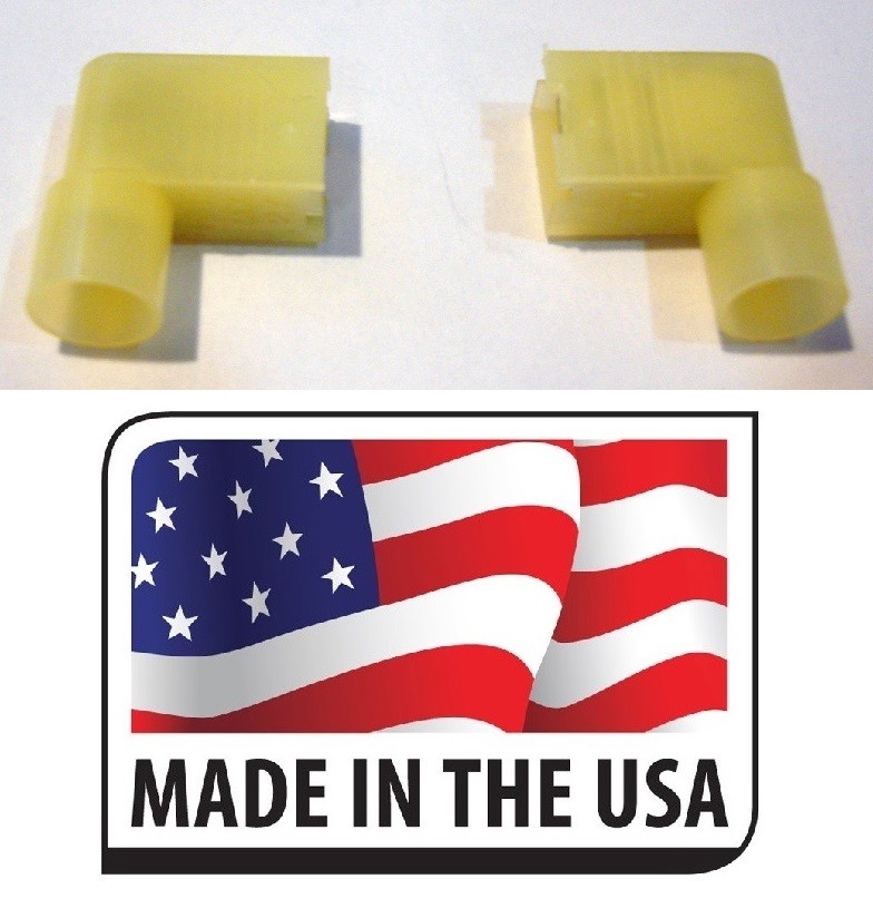 (50) – Yellow 10-12 Ga Female .250″ Flag 90° Connector Nylon Insulated 1/4″