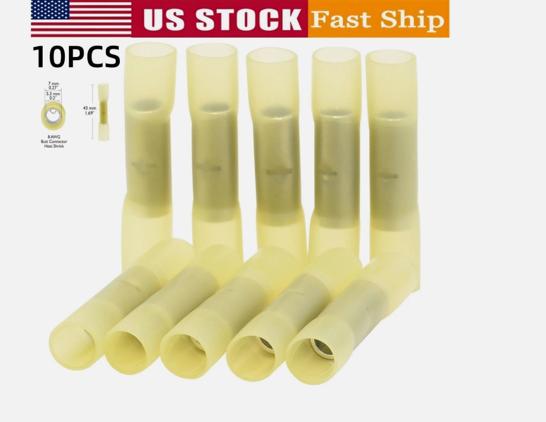 10pcs，Gauge 8 AWG Heat Shrink Wire Butt Connectors Waterproof Splice Terminals