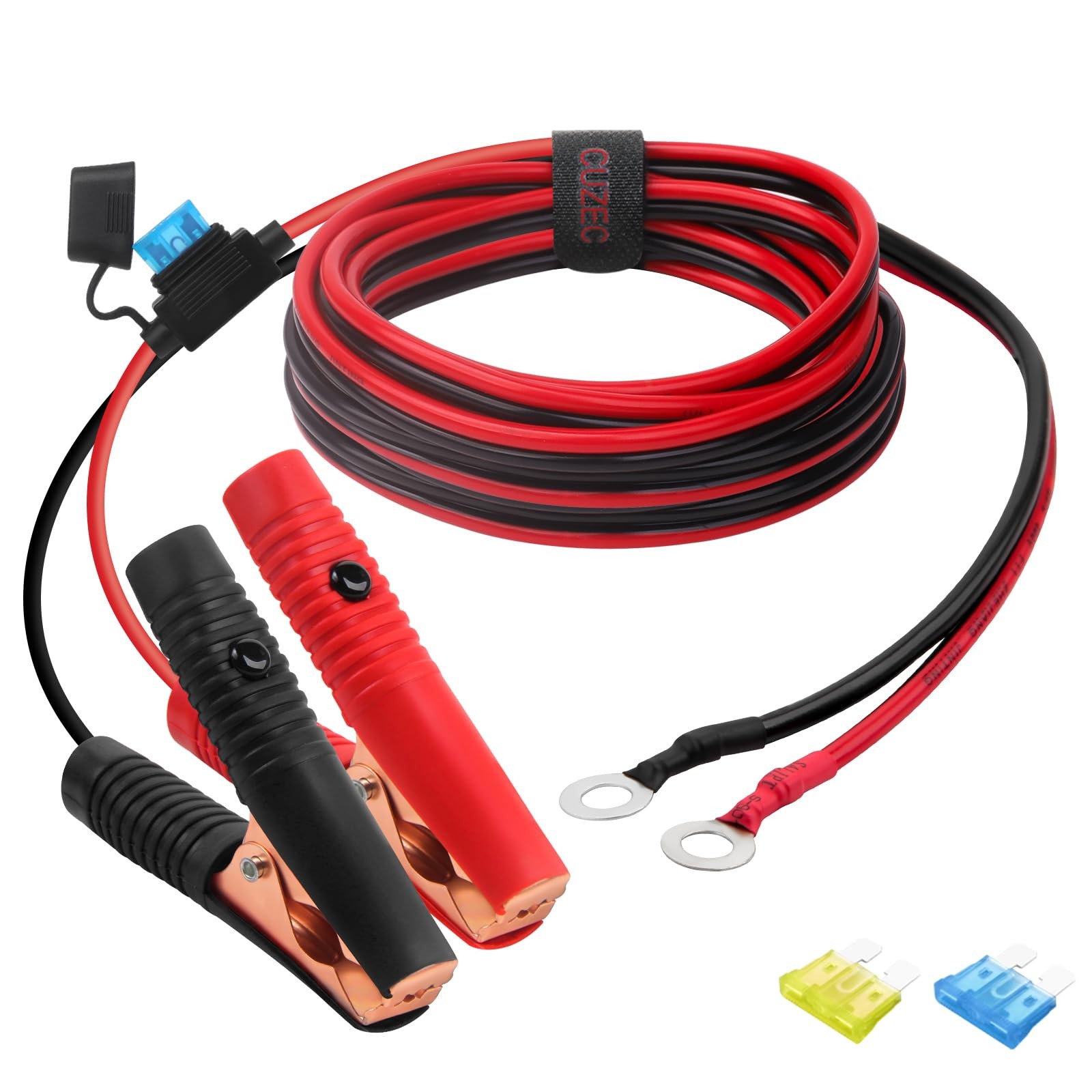 6FT/1.8m 16 AWG Extension Cord Eyelet Terminal with Battery Clamp 12V/ 24V Ba…