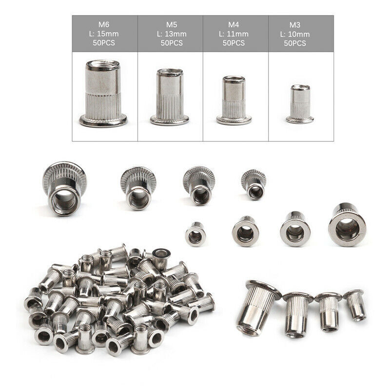 200Pcs Rivet Nuts Stainless Steel Heavy Duty Threaded Insert Nutsert Rivnuts