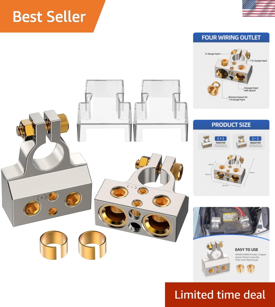 Battery Terminal Connectors, 0/2/4/6/8/10 AWG Battery Terminals, Heavy Duty C…