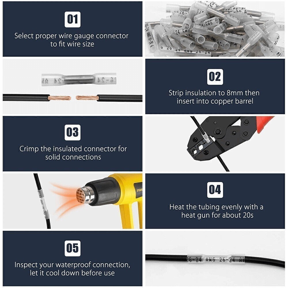 50Pcs Clear 26-22AWG Insulated Crimp Splice Terminal Heat Shrink Butt Connectors