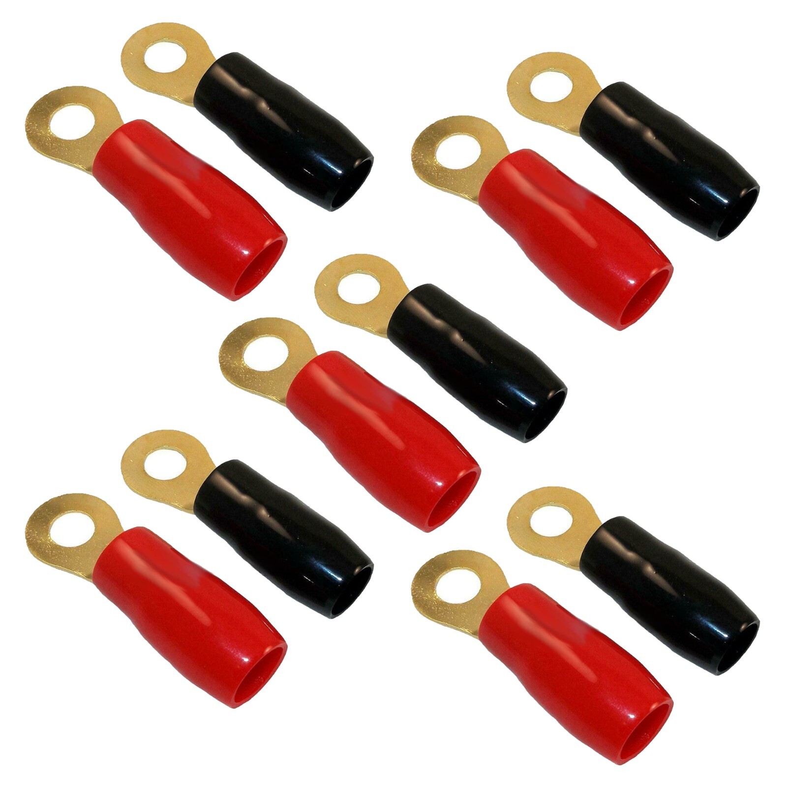RT401-10 4 AWG Gauge 3/8″ Gold Ring Terminals Black Red Boots Wire Crimp 10 Pack