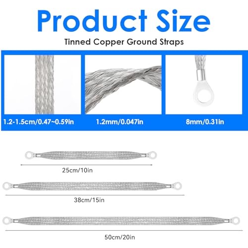 12 Pcs Automotive Ground Straps, 10/15/20 Inch Silver Universal Engine