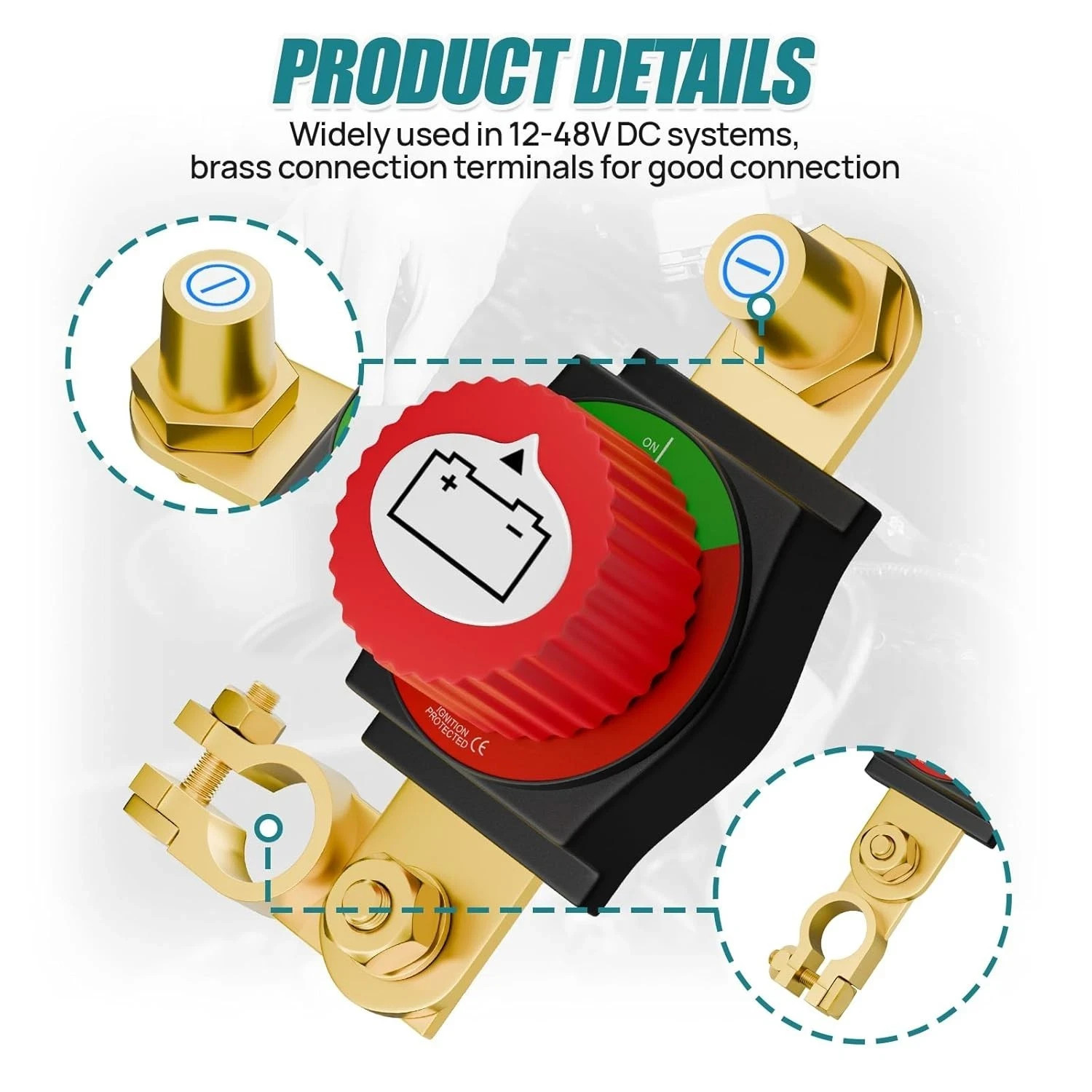 Top Post Battery Disconnect Switch, 12-48V Heavy-Duty Battery Kill Switch for Ca