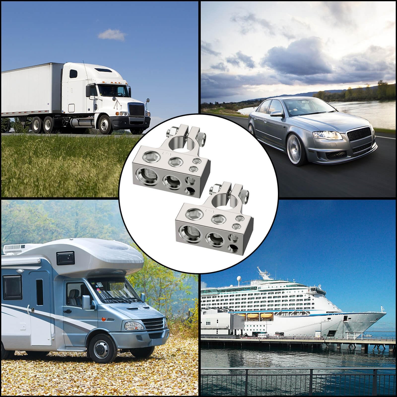 Battery Terminals 0 4 8 10 AWG Positive Negative Zinc Alloy Copper Covers Shims