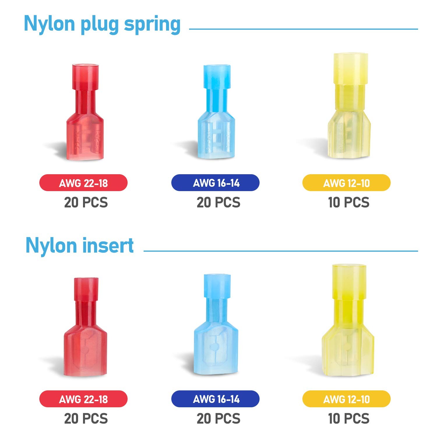 TICONN 100 Pcs Nylon Spade Quick Disconnect 100 Pcs, red, blue, yellow
