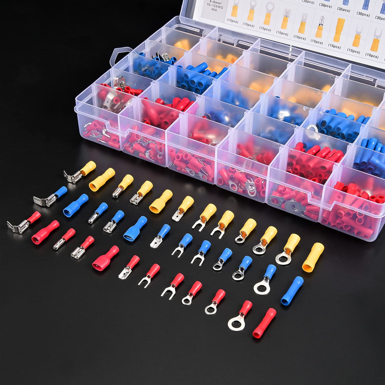 540PCS Mixed Quick Disconnect Electrical Insulated Butt Bullet Spade Fork Ring S