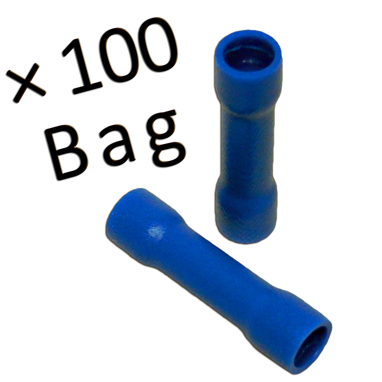 100 Pcs Pkg 16-14 Gauge Ga AWG Blue Vinyl Butt Crimp Splice Connectors Insulated
