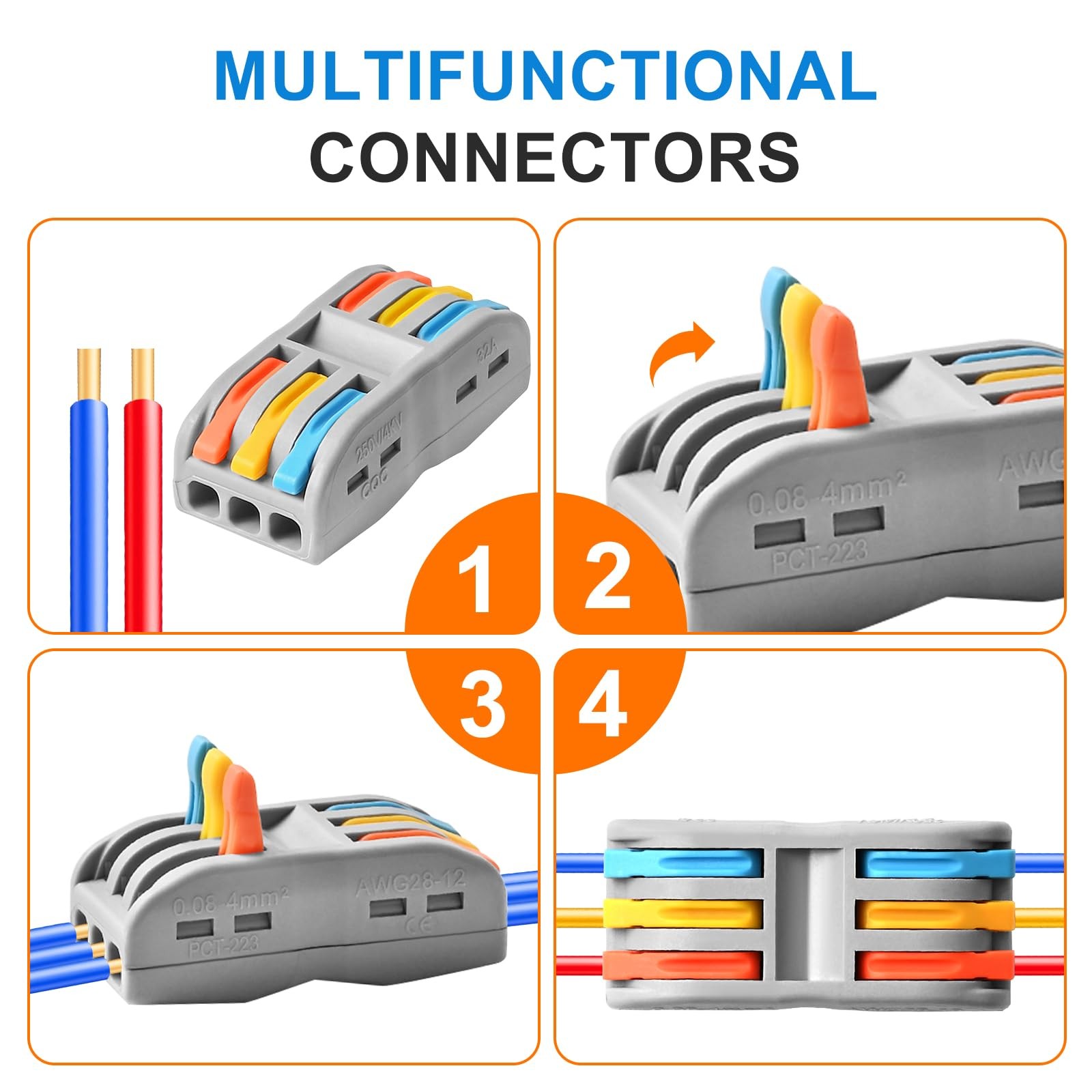 3 Conductor Wire Connectors 50PCS 28-12 AWG Compact Splicing – Easy Electrical