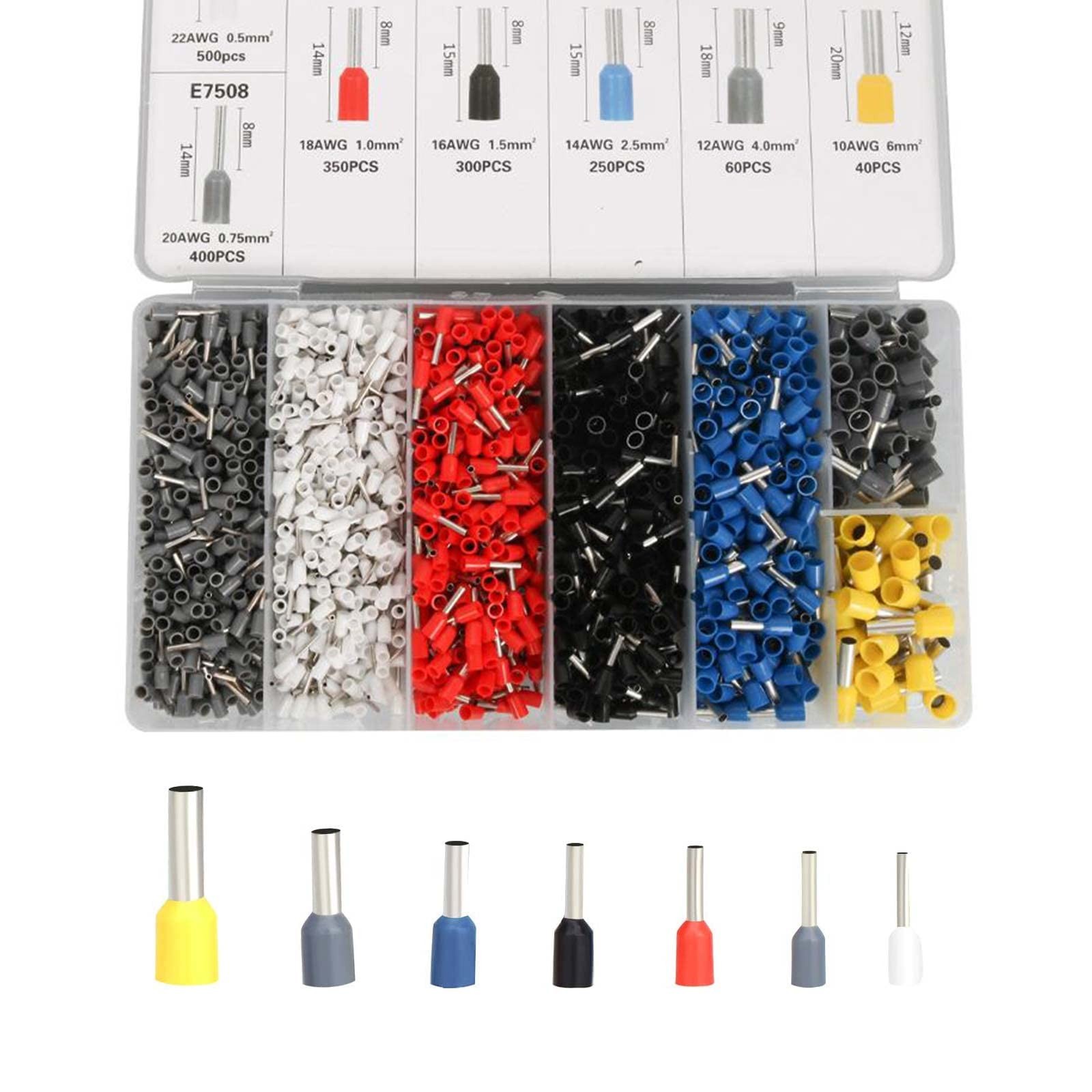 1900pcs Wire Ferrules Terminals Kit, AWG 22-10 Terminal Connector Wire Insulated