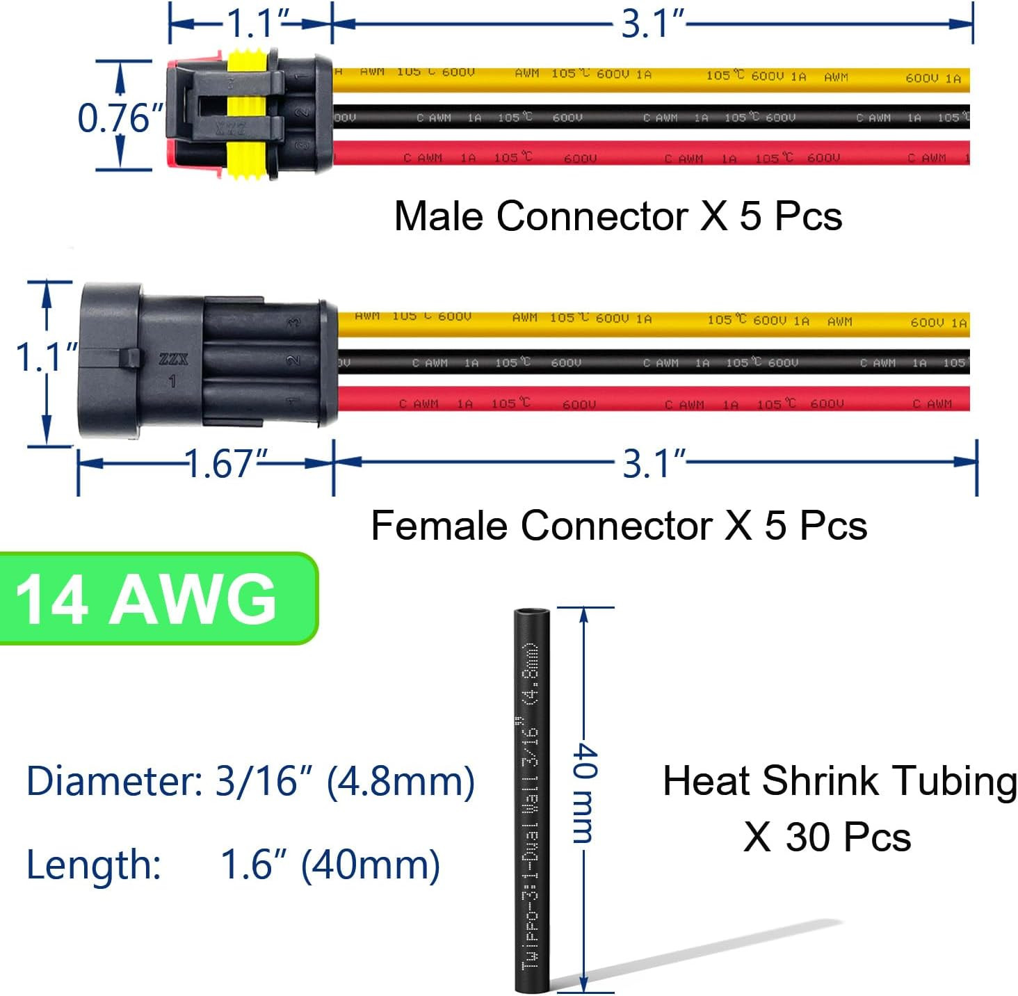 14 AWG 3 Wire Connector 3 Pin Automotive Electrical Waterproof Connectors |