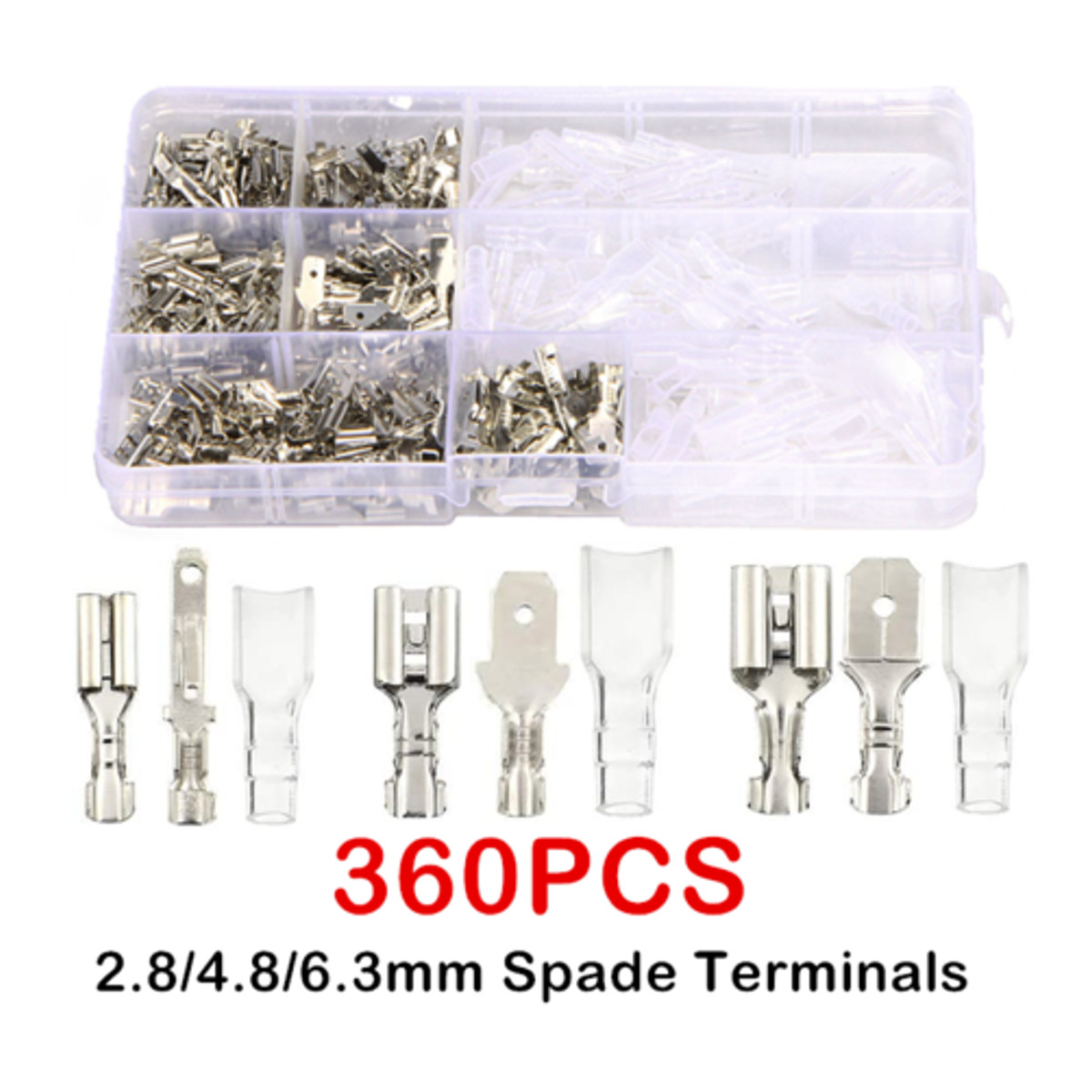 360Pcs 2.8/4.8/6.3mm Male Female Spade Terminals Electrical Wire Connector Crimp