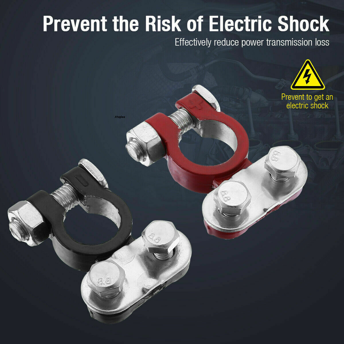 2Pcs Car Battery Terminals, Top Post Connectors with Protector, Universal Fit