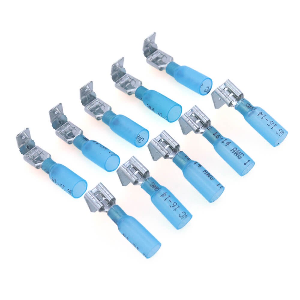 10-200pcs Blue 6.3mm (1/4″) Heat Shrink Piggy Back Spade Connector 16-14AWG Wire