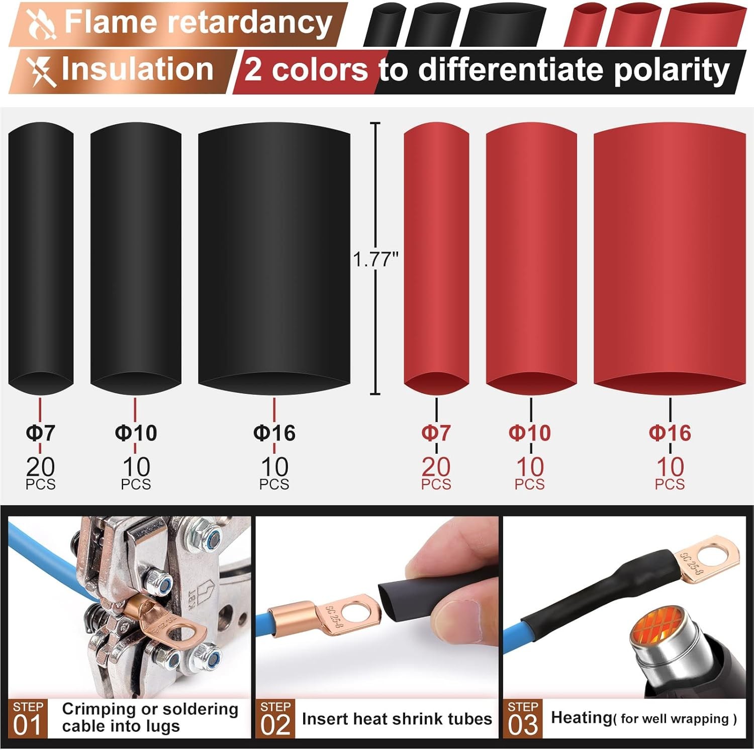 Copper Battery Cable Ends Wire Lugs Assortment Kit AWG 2 4 6 8 10 Gauge 150pcs