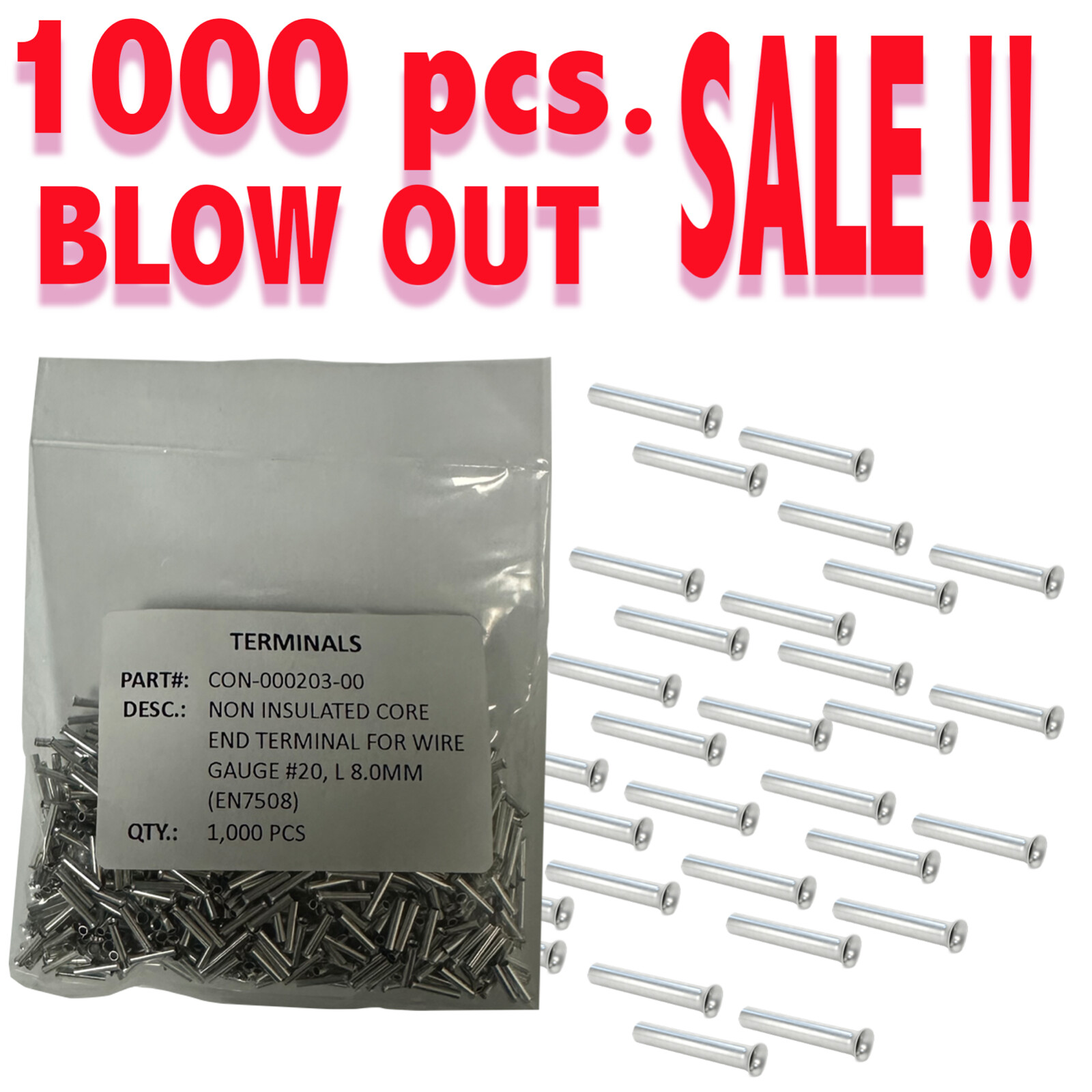 1000 24-20 Gauge Wire Ferrule Amplifier Power Tin Copper noninsulated 8mm long
