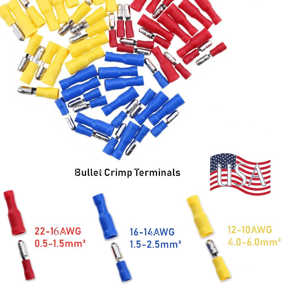 100-800pcs Insulated Male Female Bullet Connectors 22-10AWG Wire Crimp Terminals