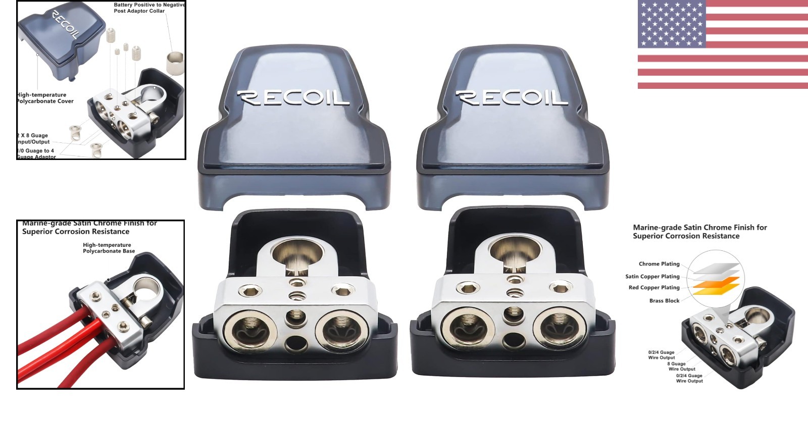 Marine-Grade Battery Terminal Clamps – 2 Pack with 0/2/4 Awg Outputs for Safety