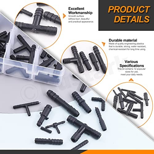 113Pcs Nylon Vacuum Connector Assortment Kit, Barbed Automotive Vacuum Tubing