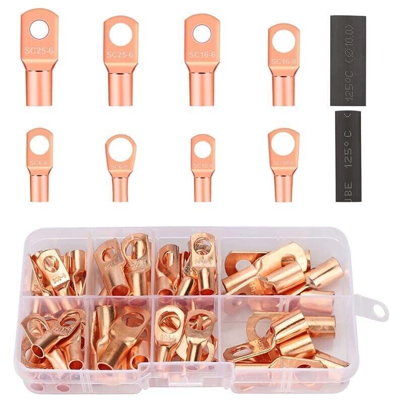 1-140PCS Cable Lugs Copper Ring Crimp Terminal/Plier Car Battery Wire Connectors