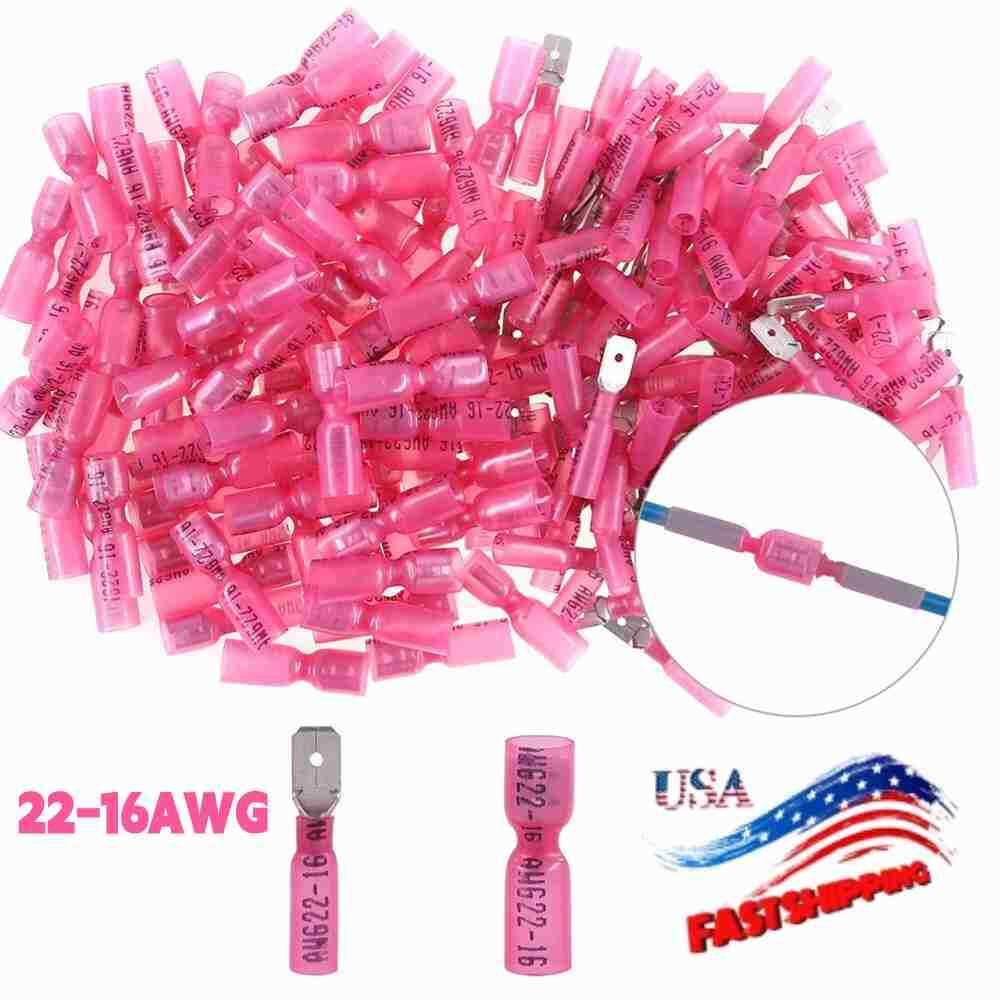22-16AWG Red Heat Shrink Female & Male Crimp Wire Connector Spade Terminals 1/4″