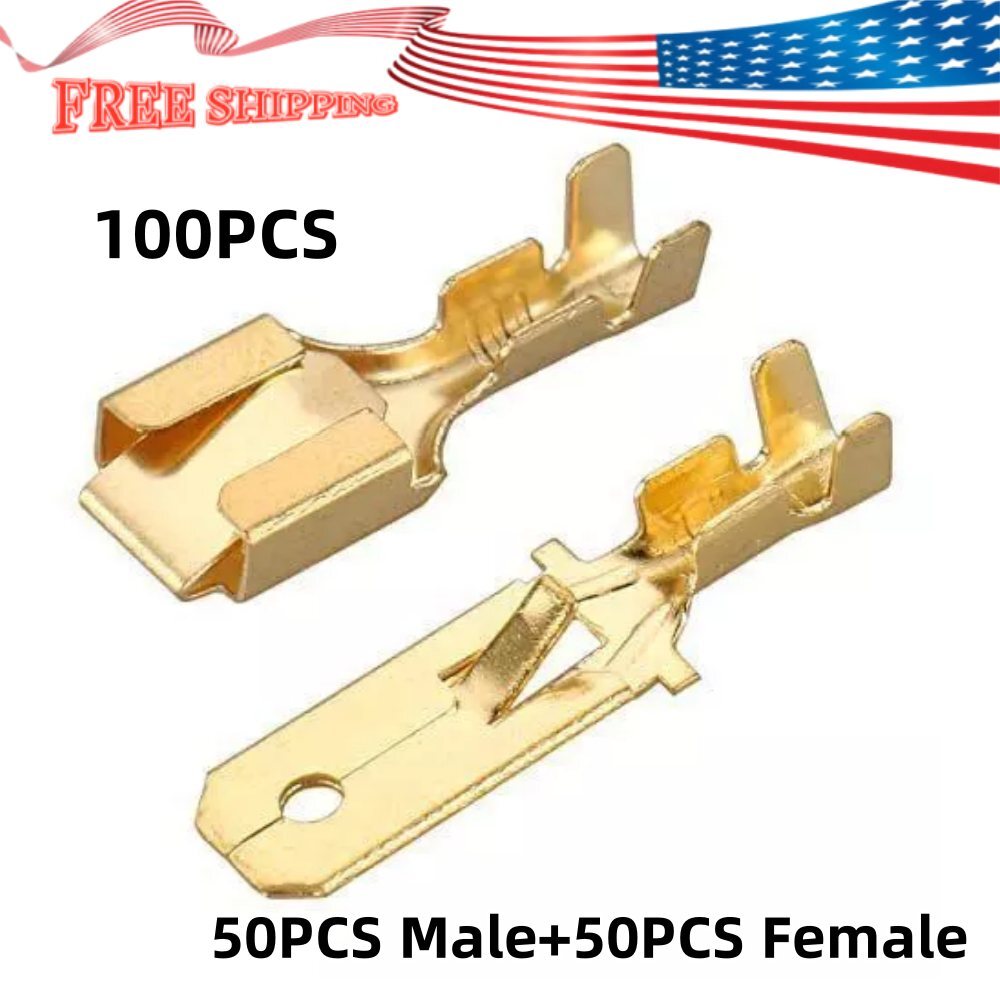 Female&male Spade Quick Splice Crimp Terminals 6.3mm Crimp Connector 100PCS