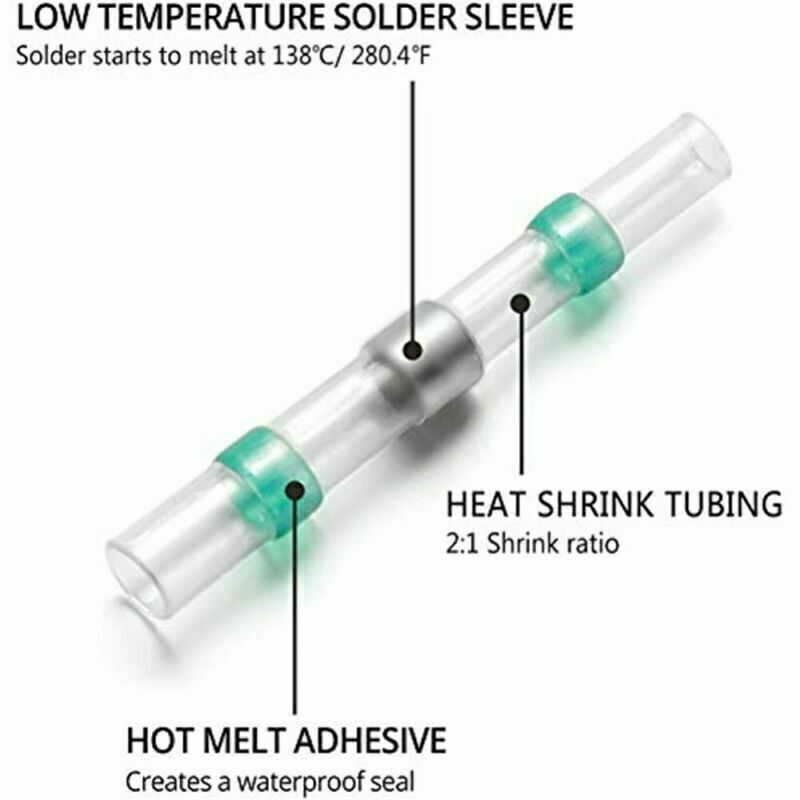 Solder Seal Sleeve Heat Shrink Butt 18-16 Gauge Wire Connectors Terminals