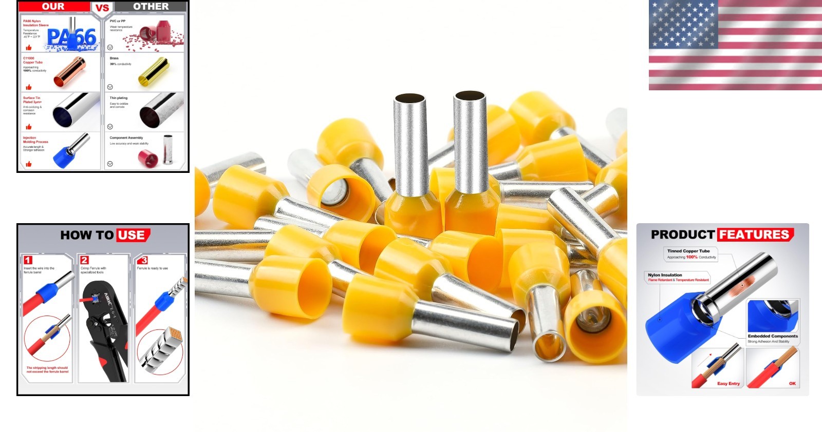 Versatile 10 AWG Wire Ferrule Connectors – Copper Crimp Terminals, 100 Pcs