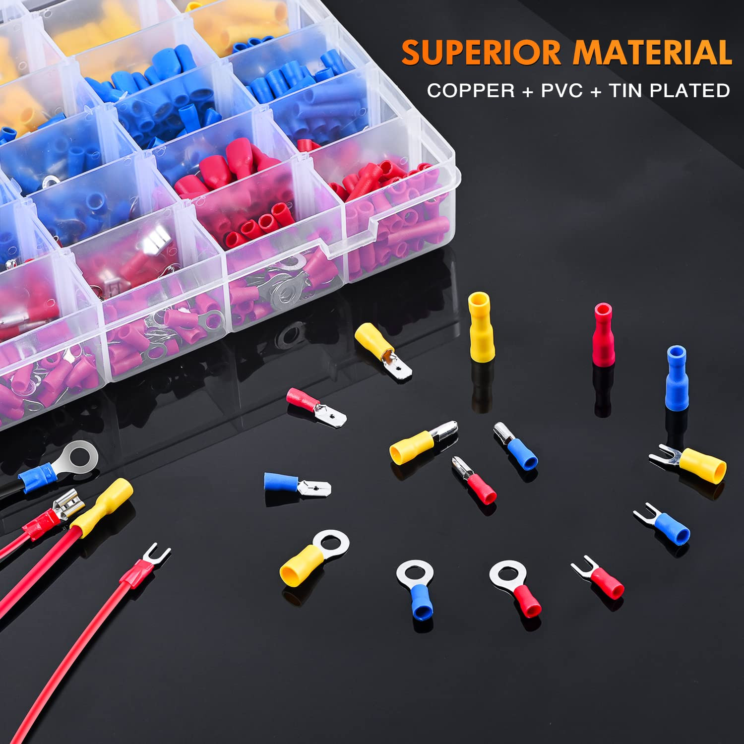 540PCS Mixed Quick Disconnect Electrical Insulated Butt Bullet Spade Fork Ring S