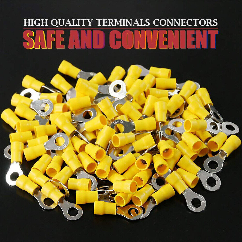 50/100PCS 12-10 AWG RV5.5-6 Yellow High Quality Vinyl Insulated Ring Terminals