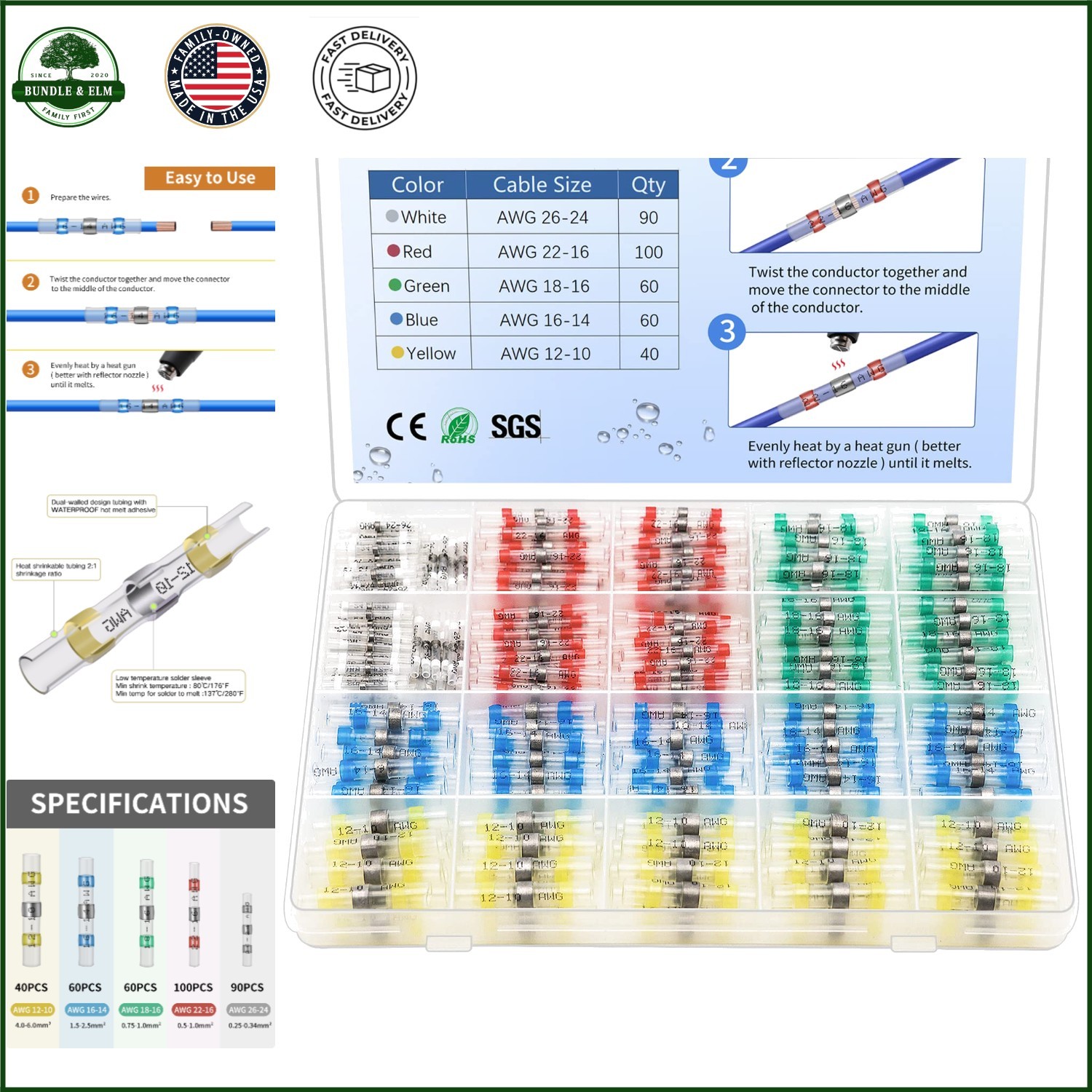 Versatile 350 Pcs Solder Seal Connectors for Automotive and Marine Applications
