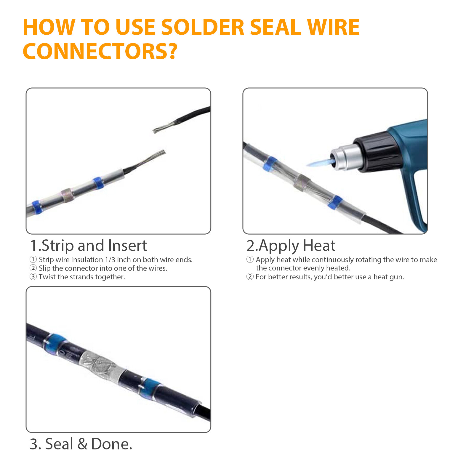 210pcs Heat Shrink Connectors Solder seal Butt Crimp Connector Wire Terminals US